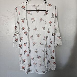 Gypsies & Moondust Women's XS White Floral Boho Bull Skull Kimono Cardigan Top
